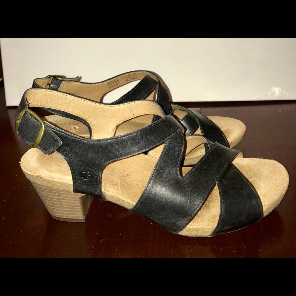 Josef Seibel black leather German cork bed sandals